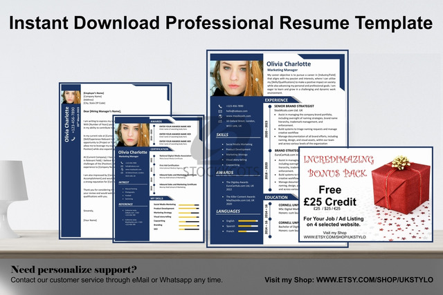 Resume Template with Photo, Professional CV and Cover letter, CV Template with Photo - 1/4