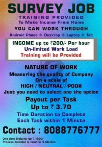 Data entry jobs | Survey Job | earn Income Rs. 200/- per day | 1283 | survey task - 1/1